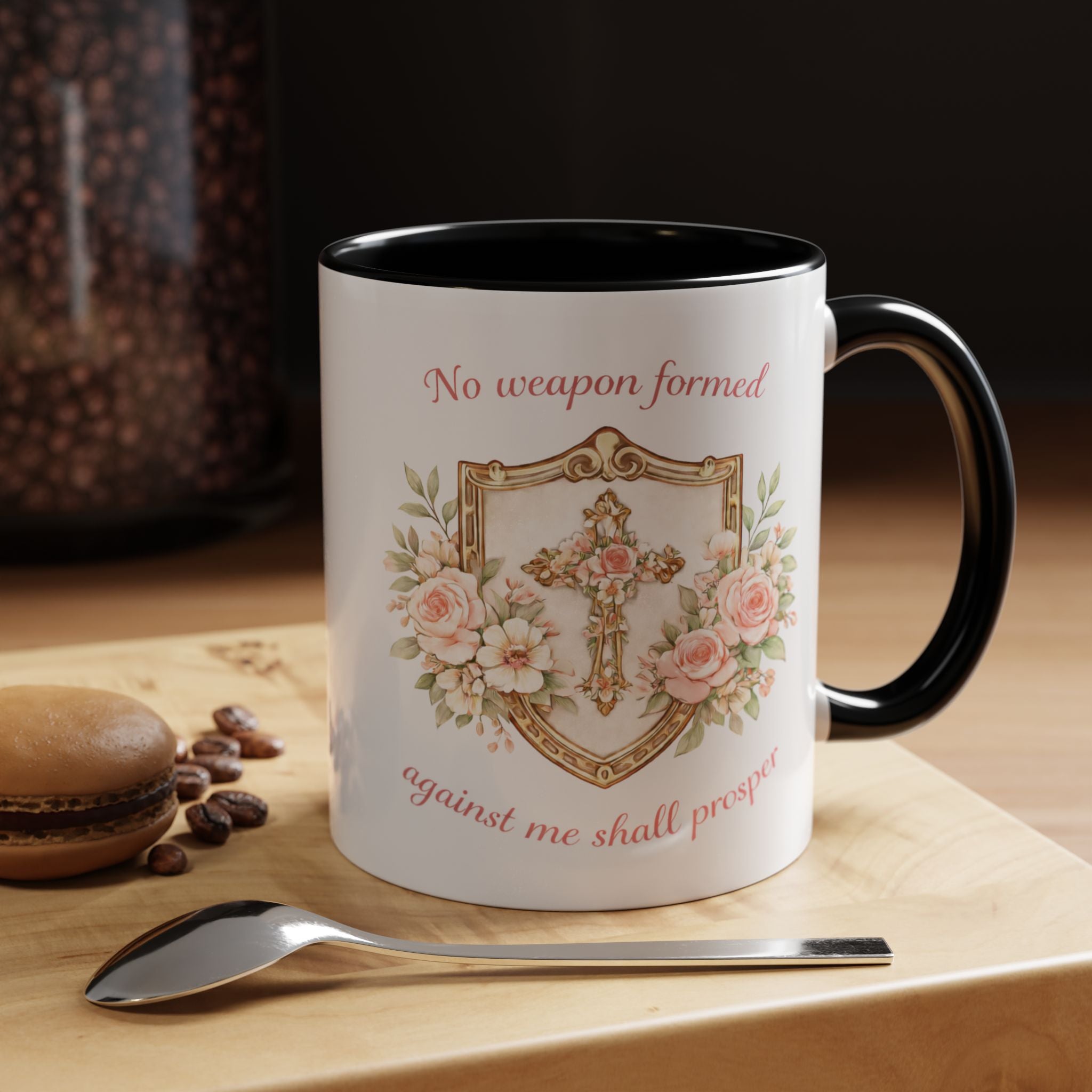 No Weapon Formed Against Me | Floral Women's Coffee Mug, Inspirational Bible Verse