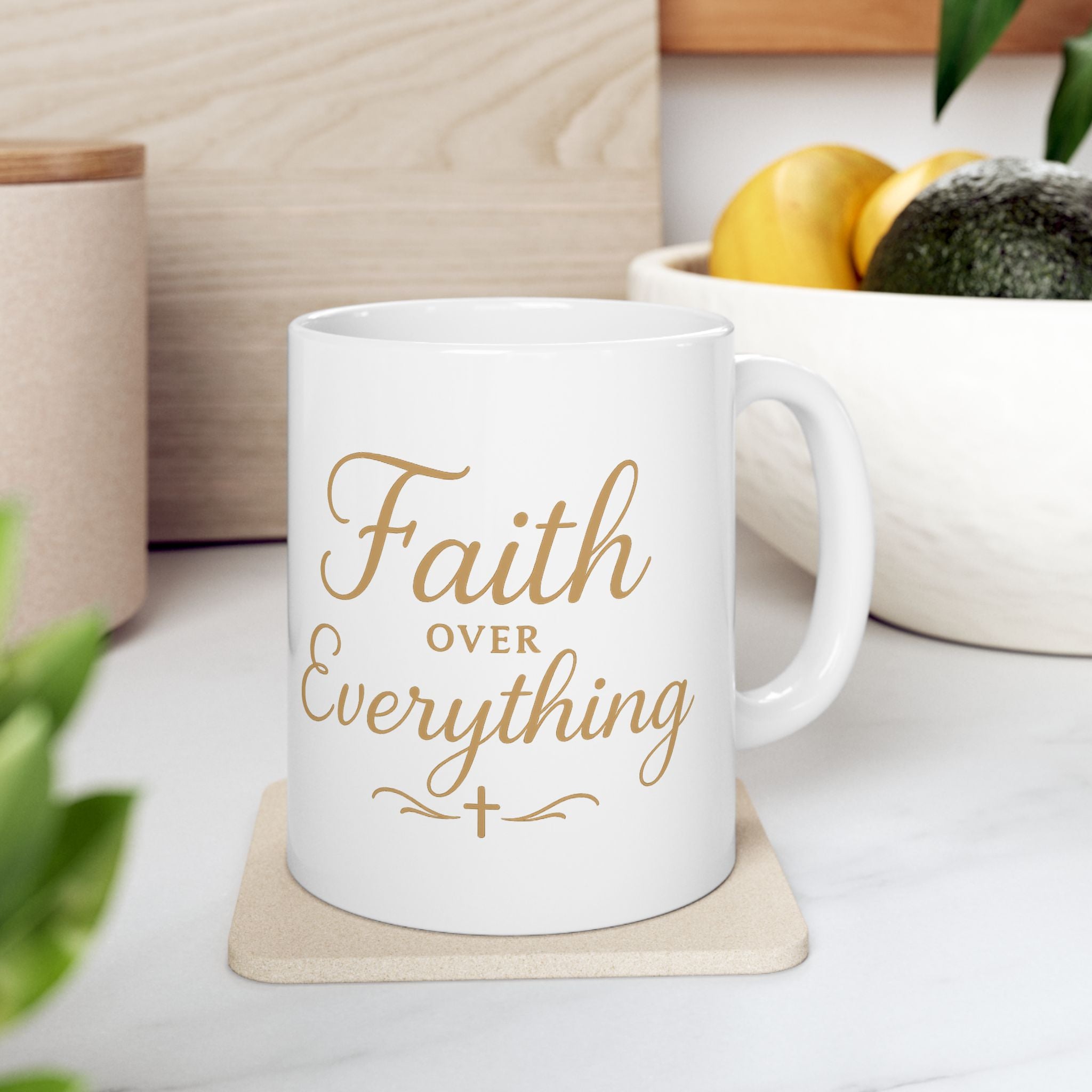 Faith Over Everything Ceramic Mug | Christian Motivational Coffee Cup