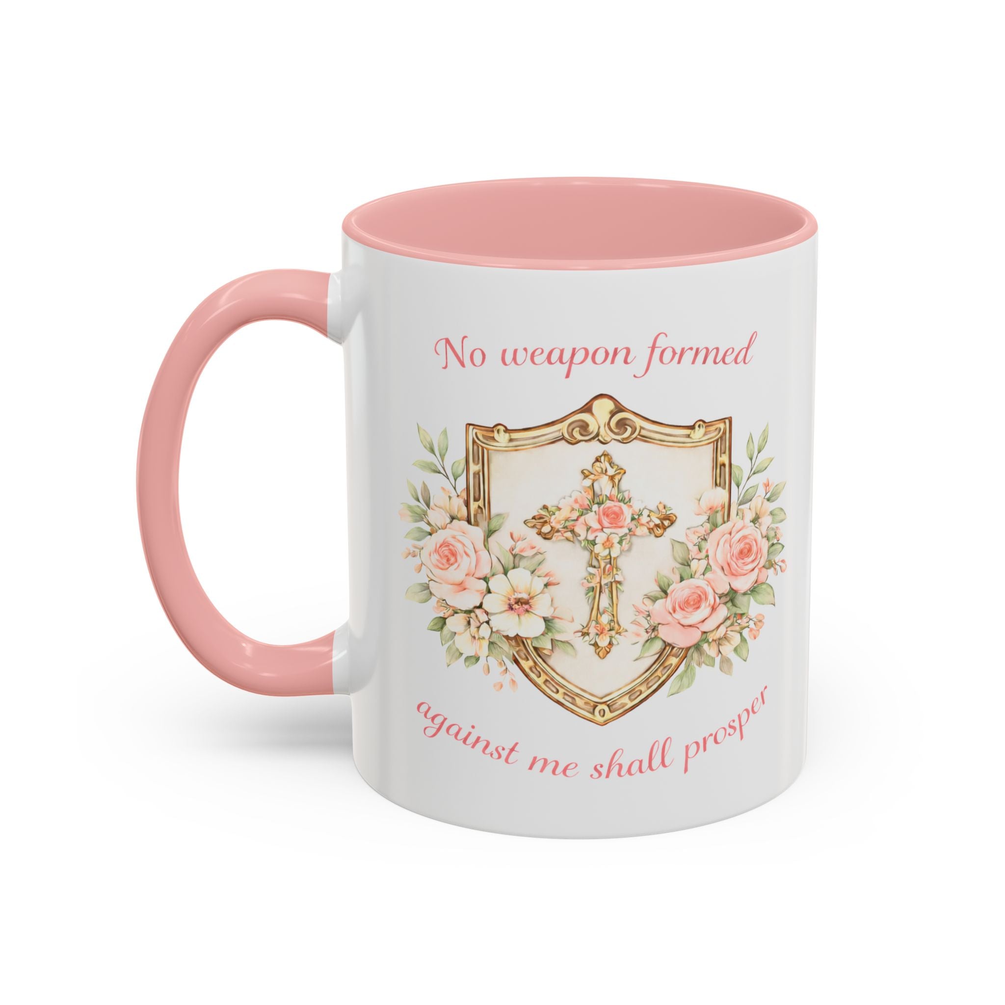 No Weapon Formed Against Me | Floral Women's Coffee Mug, Inspirational Bible Verse