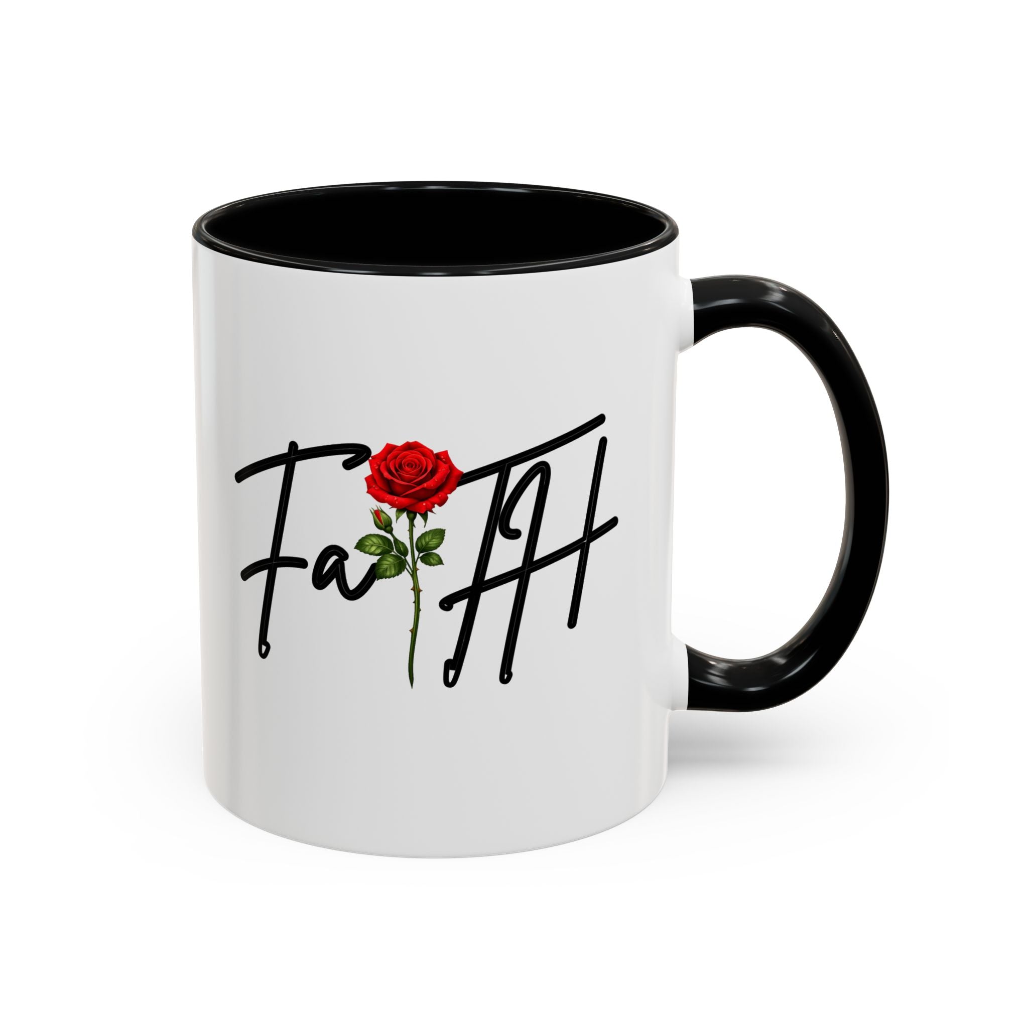 Faith Rose Mug – Inspirational Christian Coffee Cup with Elegant Red Rose Design