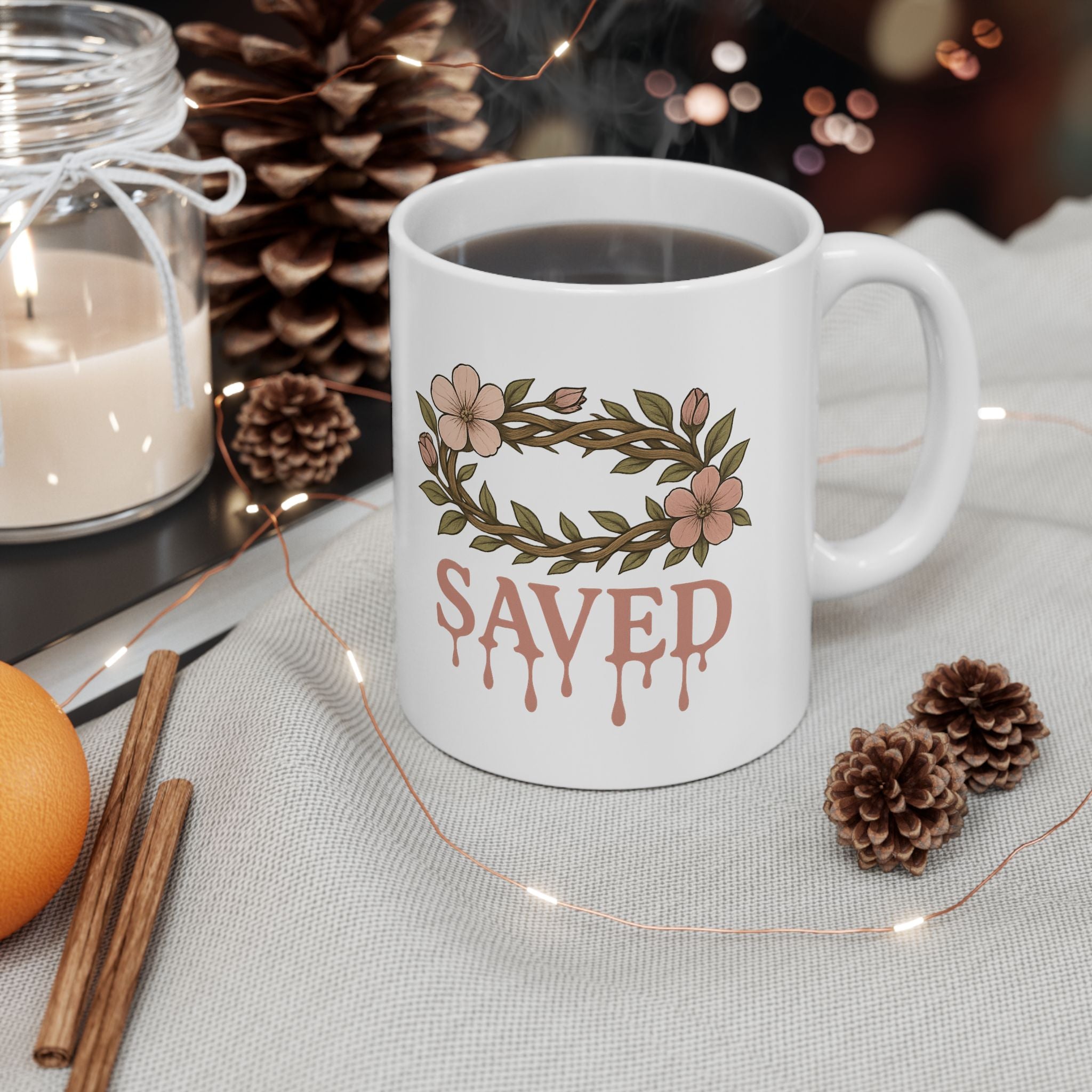 Saved | Christian Faith-Based Floral Coffee mug