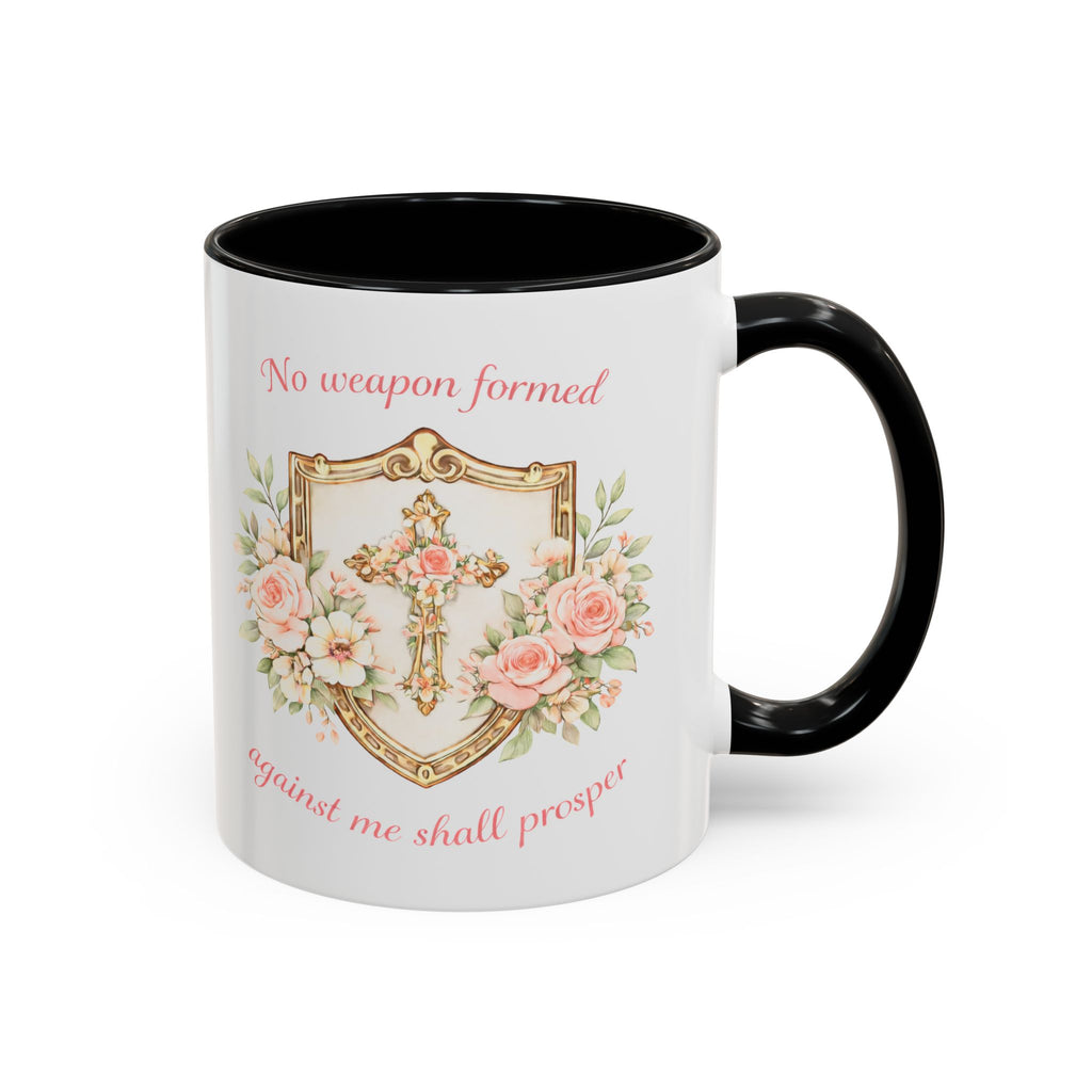No Weapon Formed Against Me | Floral Women's Coffee Mug, Inspirational Bible Verse
