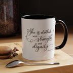 "She Is Clothed in Strength and Dignity" | Women's Inspirational Bible Verse Coffee Mug