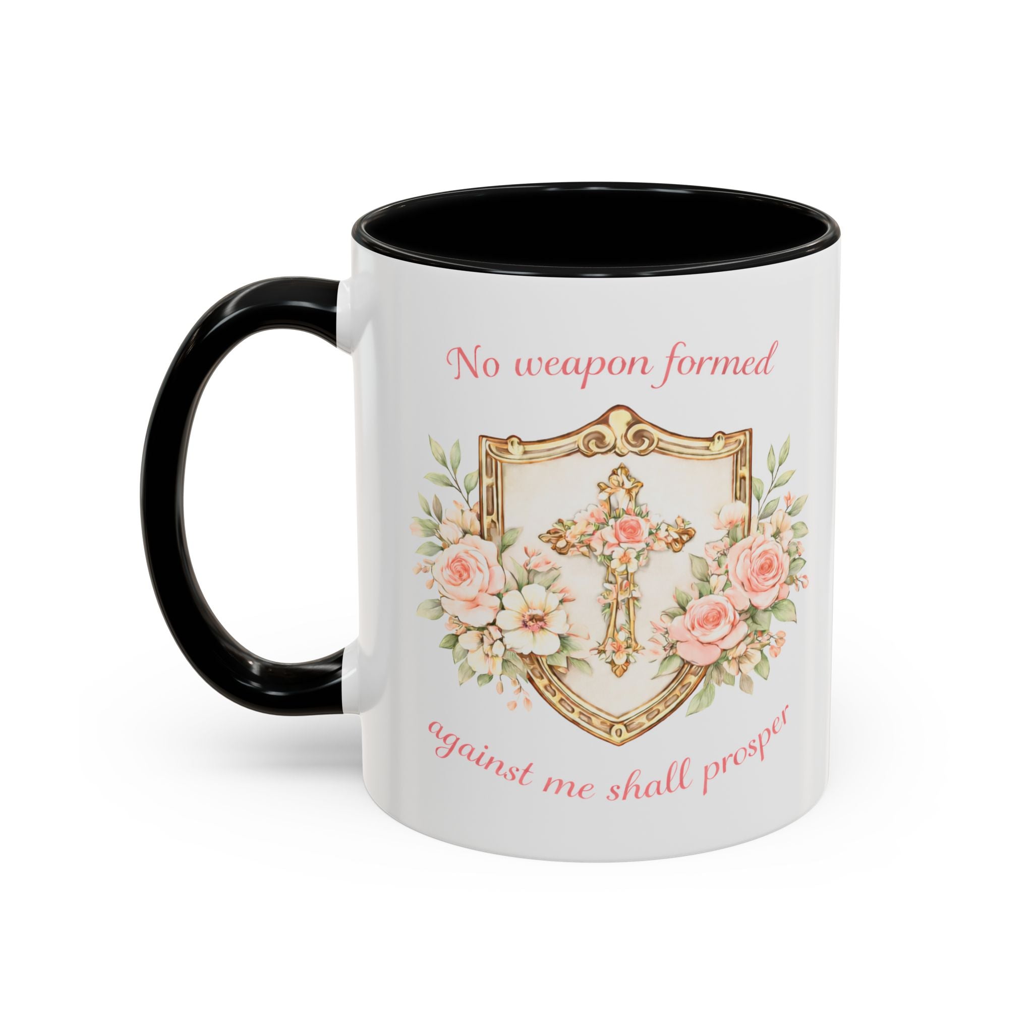 No Weapon Formed Against Me | Floral Women's Coffee Mug, Inspirational Bible Verse
