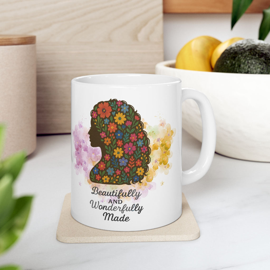 Beautifully and Wonderfully Made | Christian Faith-Based Floral Ceramic Coffee Mug
