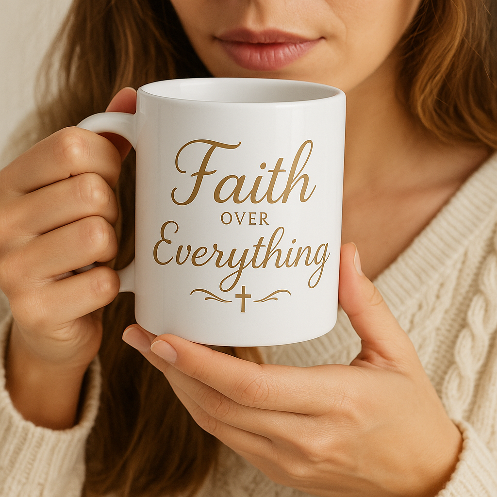 Faith Over Everything Ceramic Mug | Christian Motivational Coffee Cup