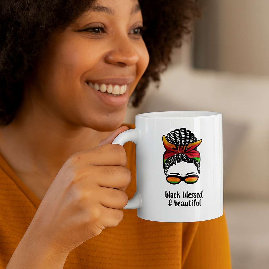 Black, Blessed, and Beautiful | Christian Faith-Based Women's Ceramic Coffee Mug