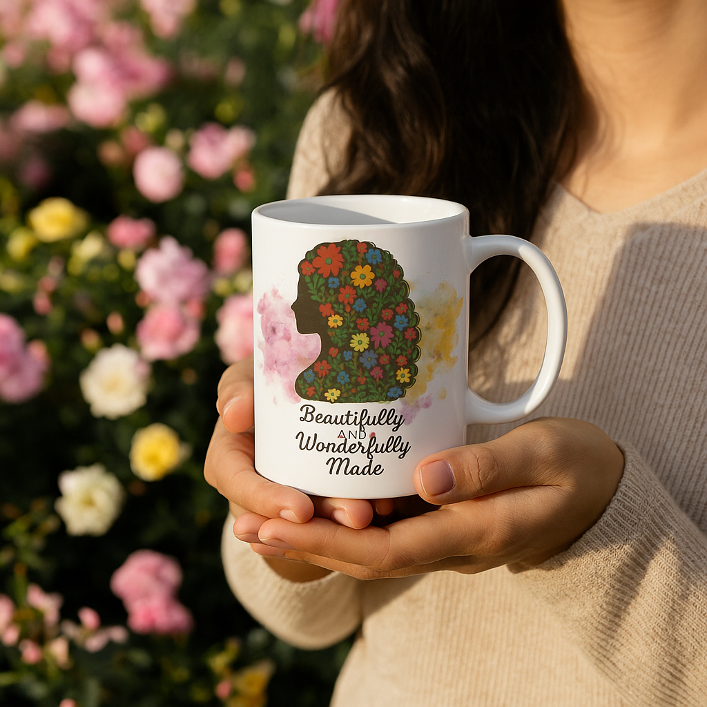 Beautifully and Wonderfully Made | Christian Faith-Based Floral Ceramic Coffee Mug