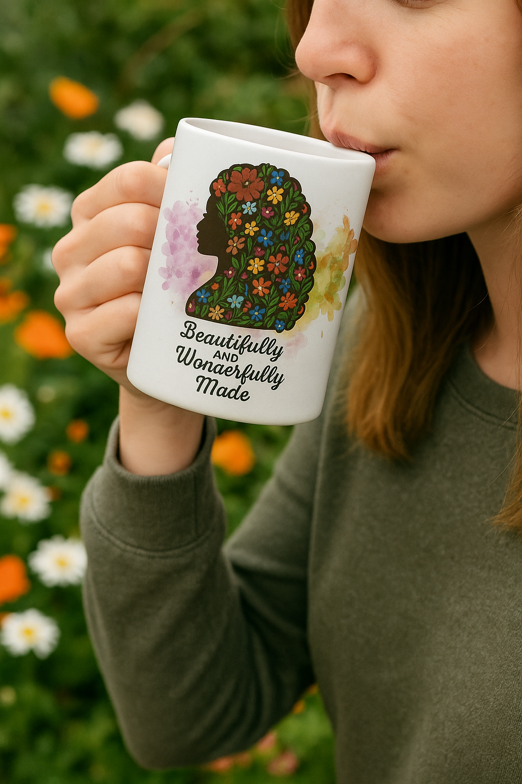 Beautifully and Wonderfully Made | Christian Faith-Based Floral Ceramic Coffee Mug