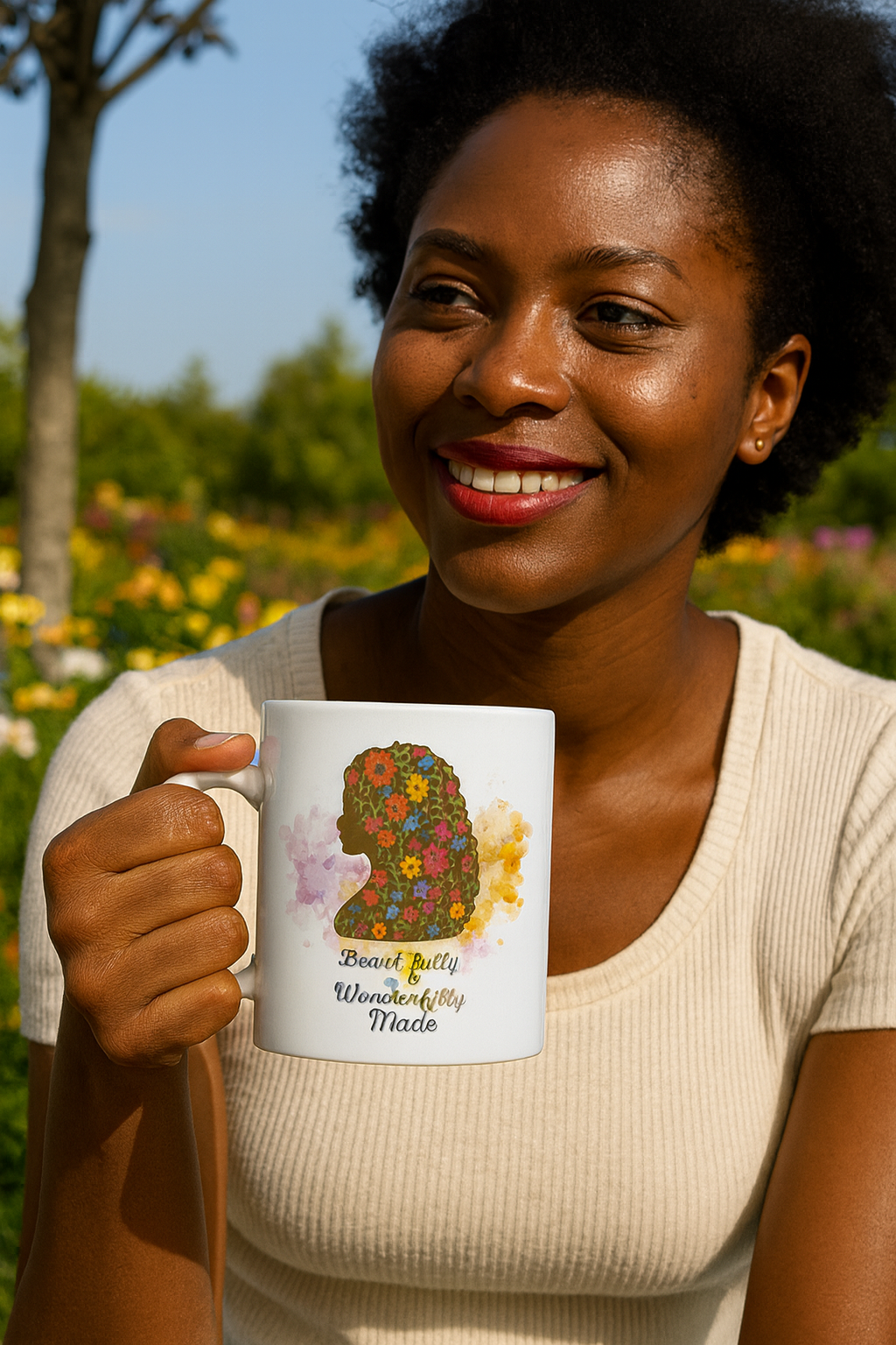 Beautifully and Wonderfully Made | Christian Faith-Based Floral Ceramic Coffee Mug