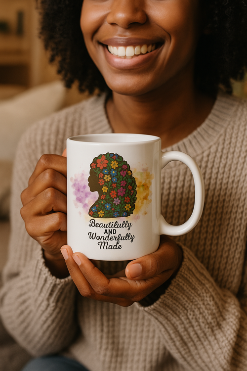 Beautifully and Wonderfully Made | Christian Faith-Based Floral Ceramic Coffee Mug