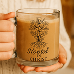 Rooted in Christ | Premium Glass, Clear 10oz Clear Christian Faith-Based Coffee Mug