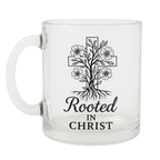 Rooted in Christ | Premium Glass, Clear 10oz Clear Christian Faith-Based Coffee Mug