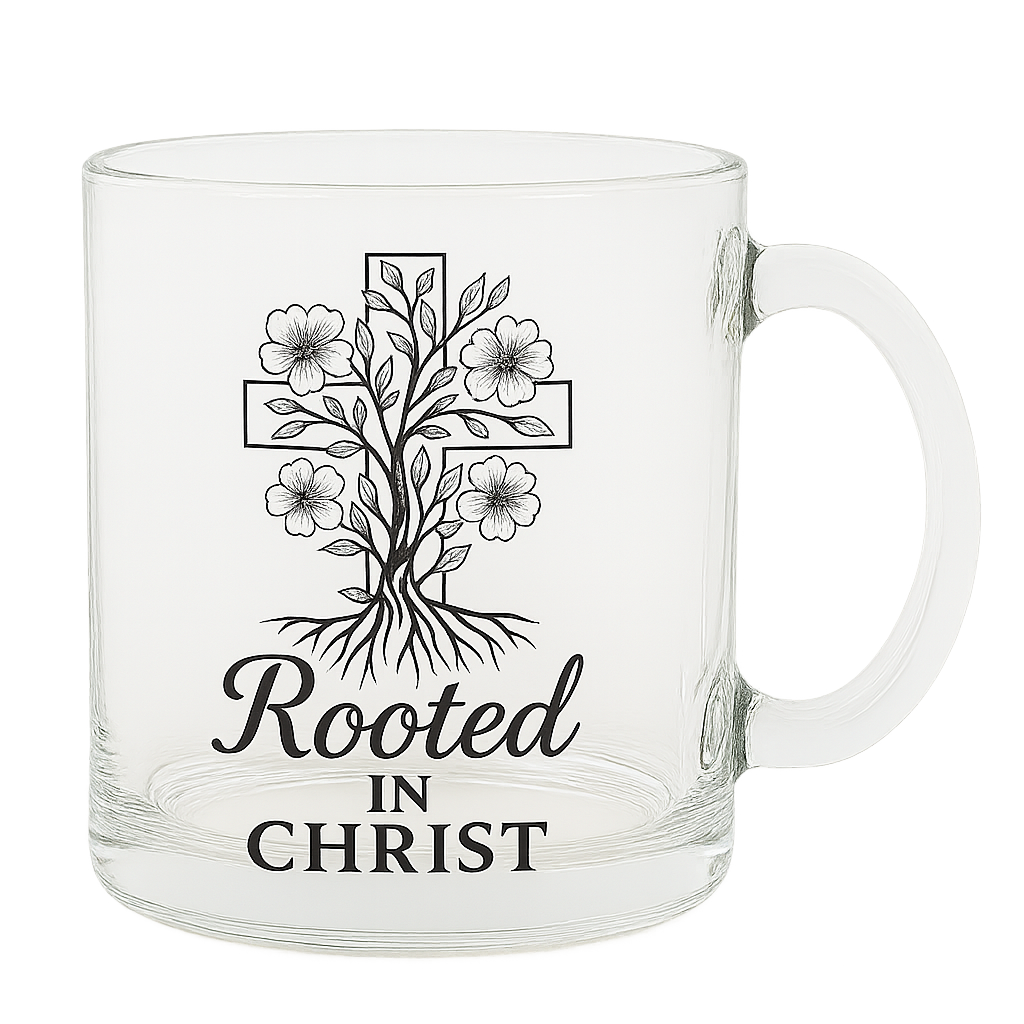 Rooted in Christ | Premium Glass, Clear 10oz Clear Christian Faith-Based Coffee Mug