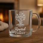 Rooted in Christ | Premium Glass, Clear 10oz Christian Faith-Based Coffee Mug
