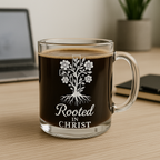 Rooted in Christ | Premium Glass, Clear 10oz Christian Faith-Based Coffee Mug