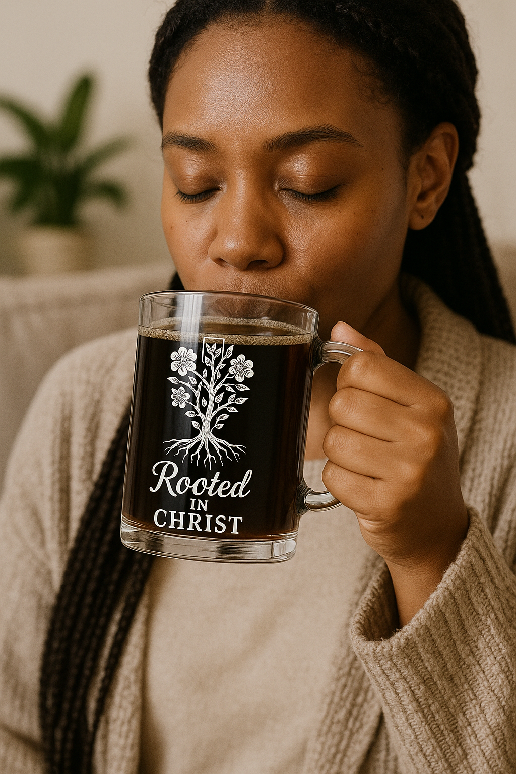 Rooted in Christ | Premium Glass, Clear 10oz Christian Faith-Based Coffee Mug