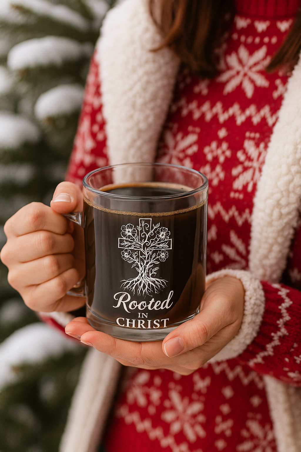 Rooted in Christ | Premium Glass, Clear 10oz Christian Faith-Based Coffee Mug