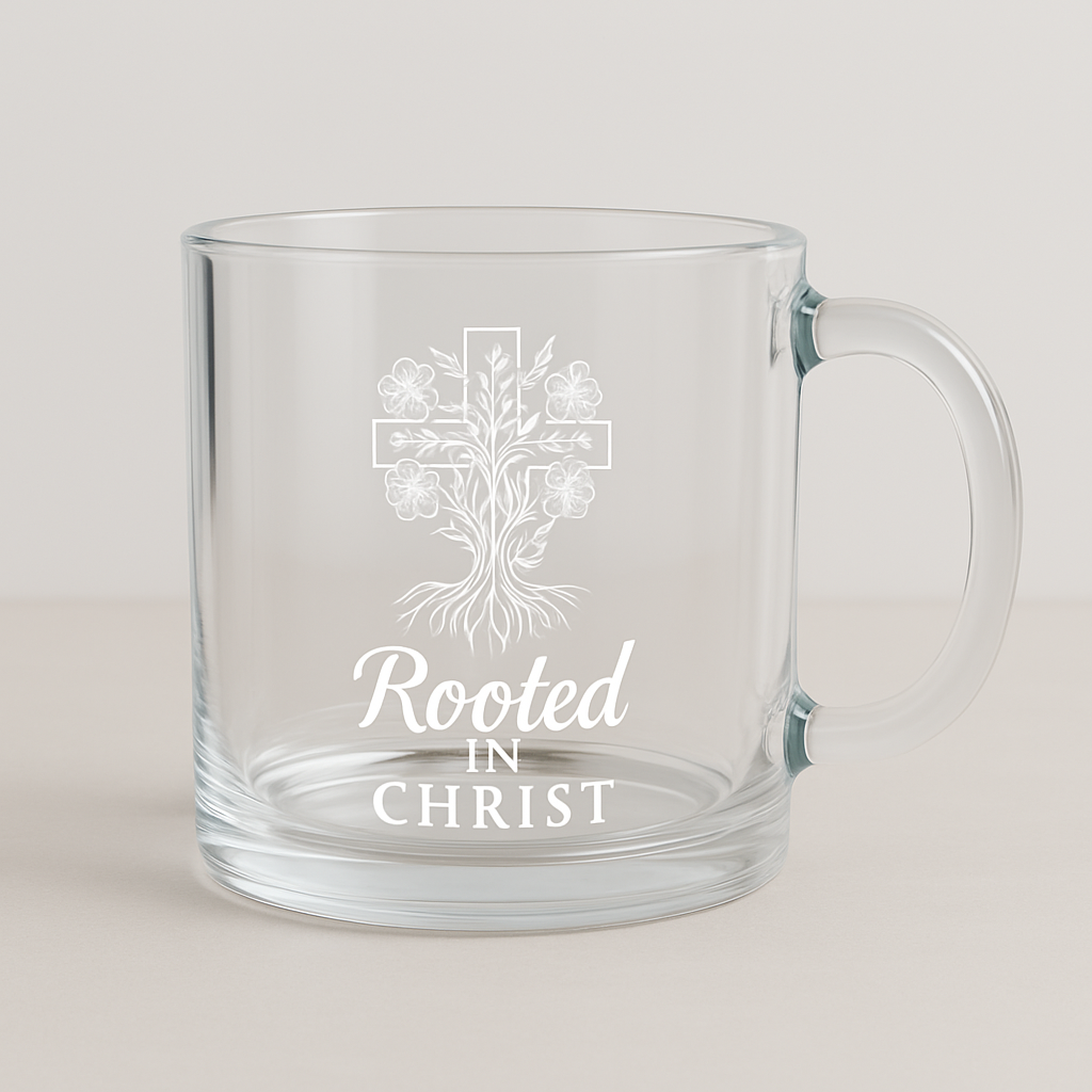 Rooted in Christ | Premium Glass, Clear 10oz Christian Faith-Based Coffee Mug