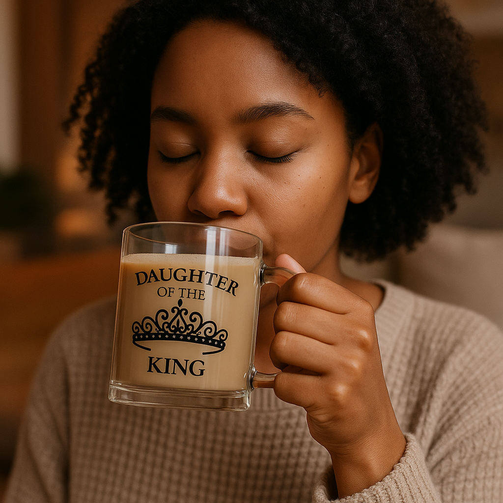 Daughter of the King | Premium Glass, Clear 10oz Christian Faith-Based Coffee Mug