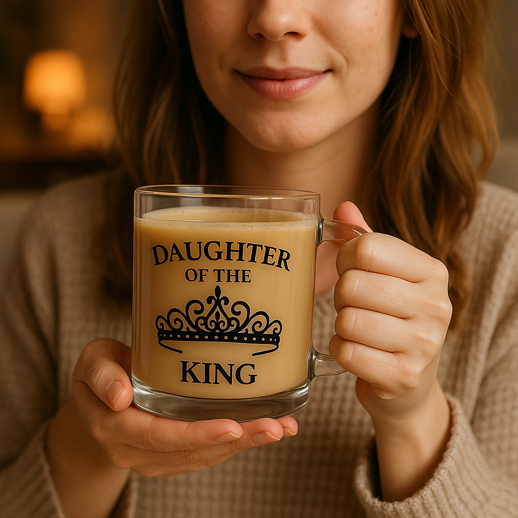 Daughter of the King | Premium Glass, Clear 10oz Christian Faith-Based Coffee Mug