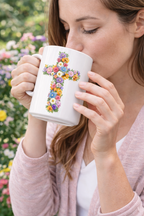 Christian Women's Floral Mug | Faith-Based Cross  Motivational Coffee Tea Cup