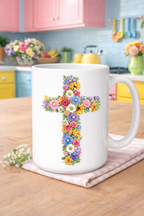 Christian Women's Floral Mug | Faith-Based Cross  Motivational Coffee Tea Cup