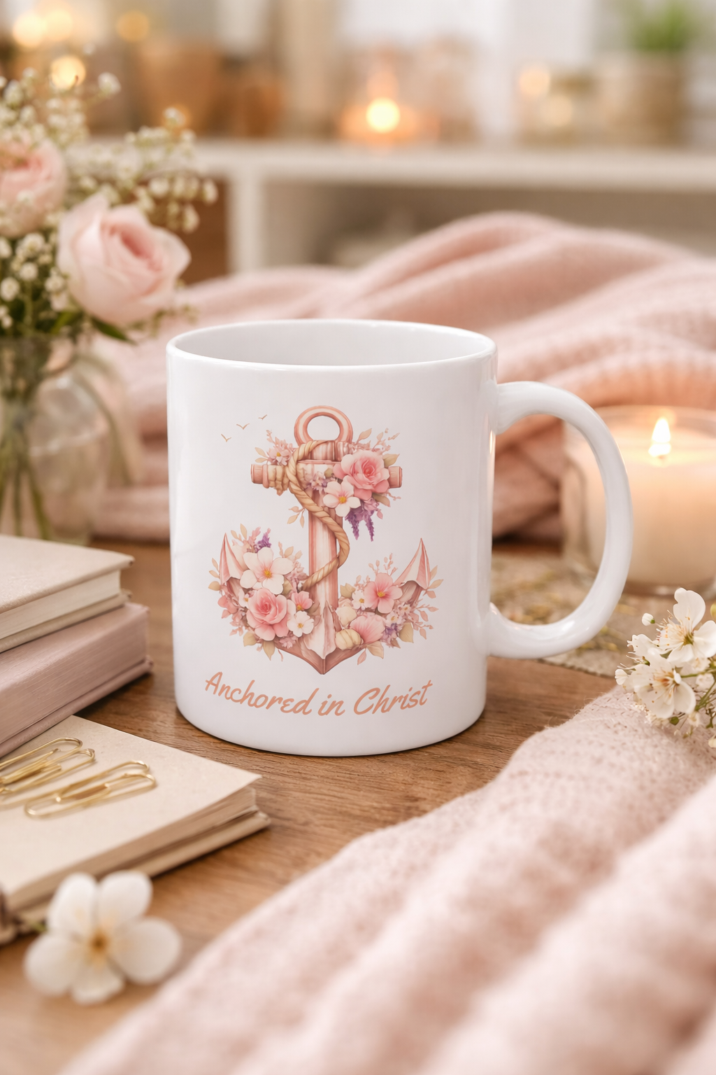 Anchored in Christ Coffee Mug |Motivational Christian Women's Floral (11oz)