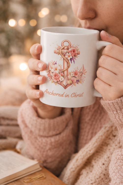 Anchored in Christ Coffee Mug |Motivational Christian Women's Floral (11oz)