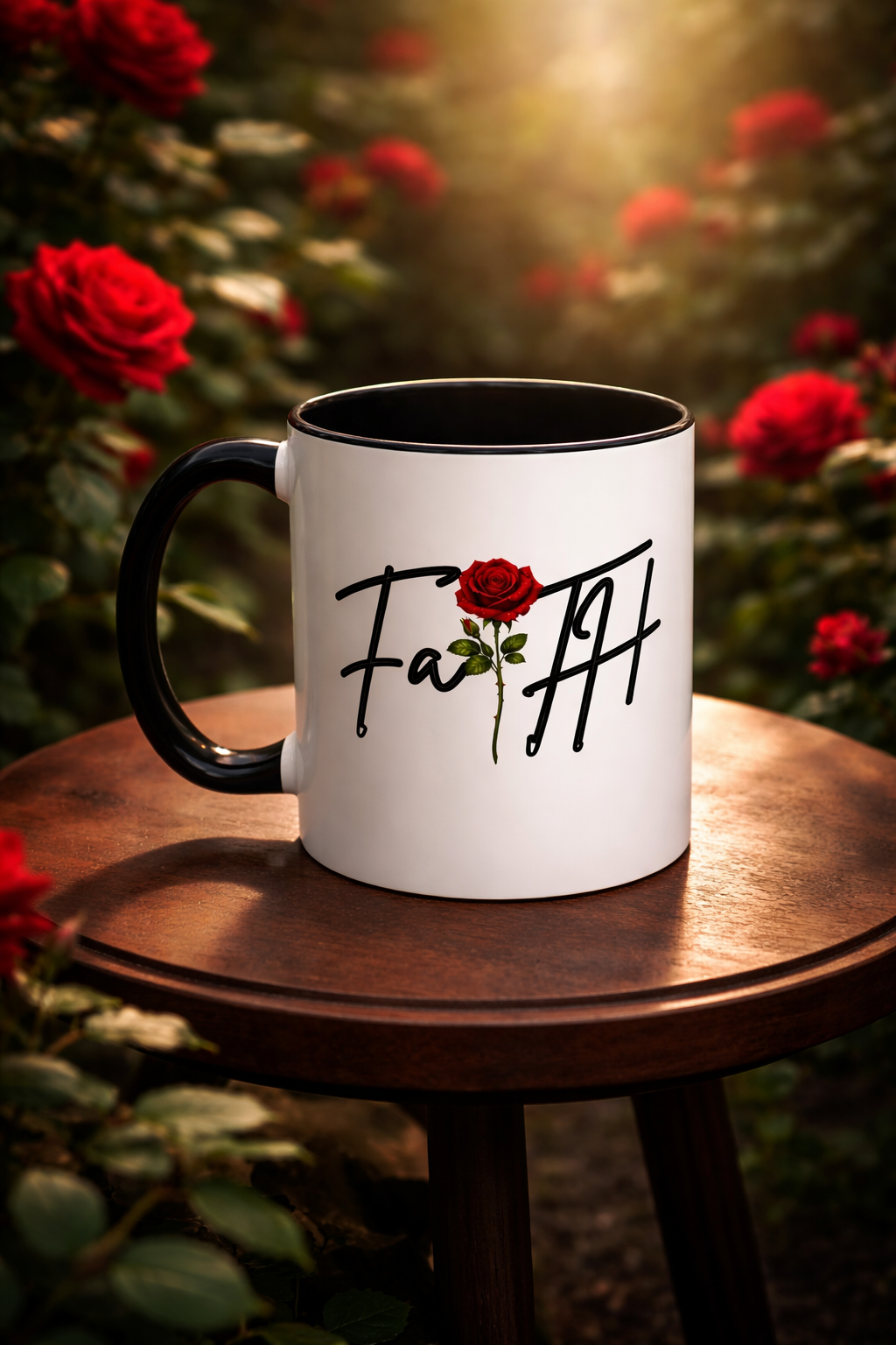 Faith Rose Mug – Inspirational Christian Coffee Cup with Elegant Red Rose Design