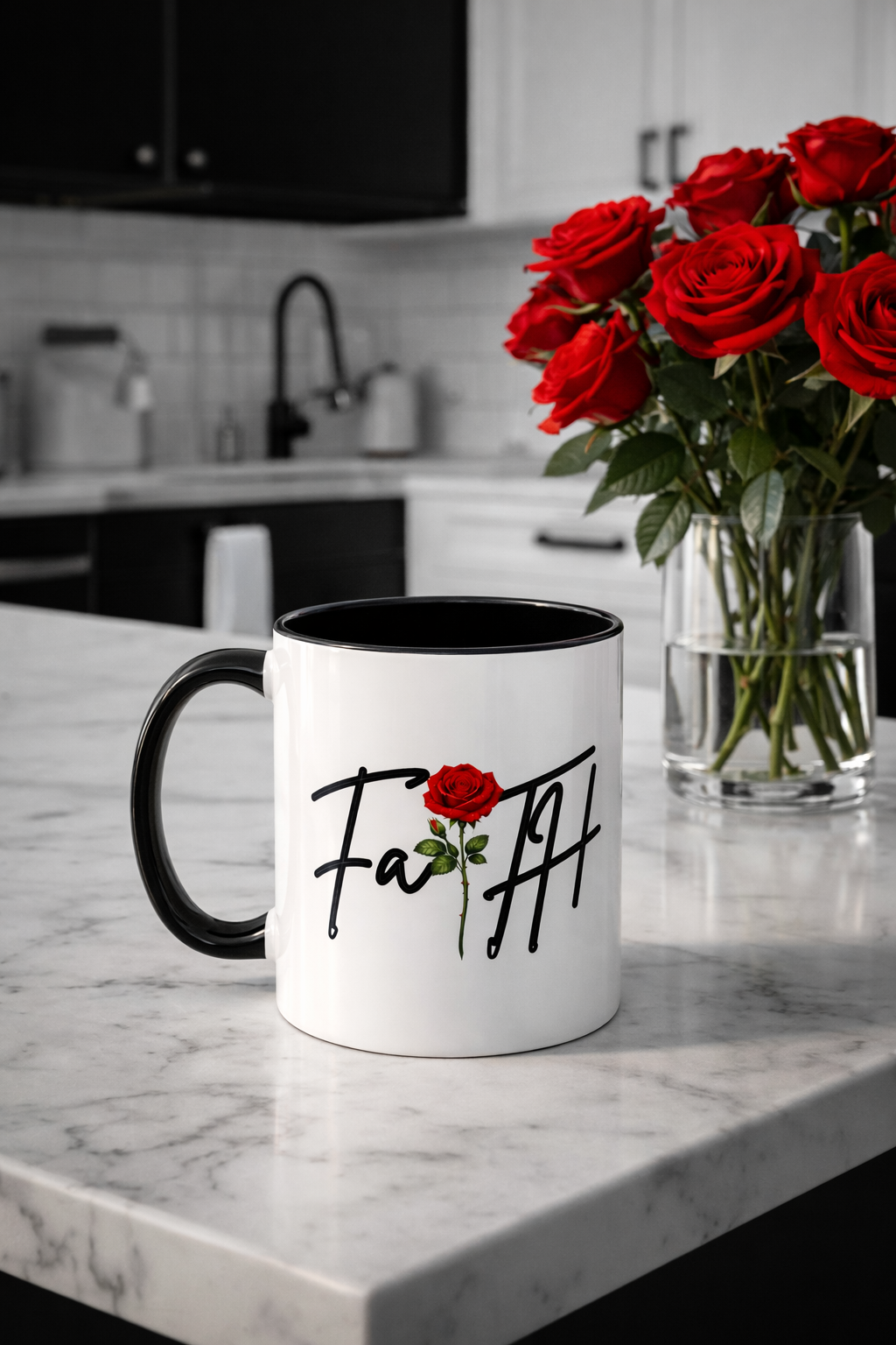 Faith Rose Mug – Inspirational Christian Coffee Cup with Elegant Red Rose Design