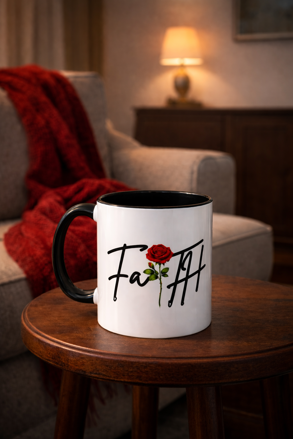 Faith Rose Mug – Inspirational Christian Coffee Cup with Elegant Red Rose Design