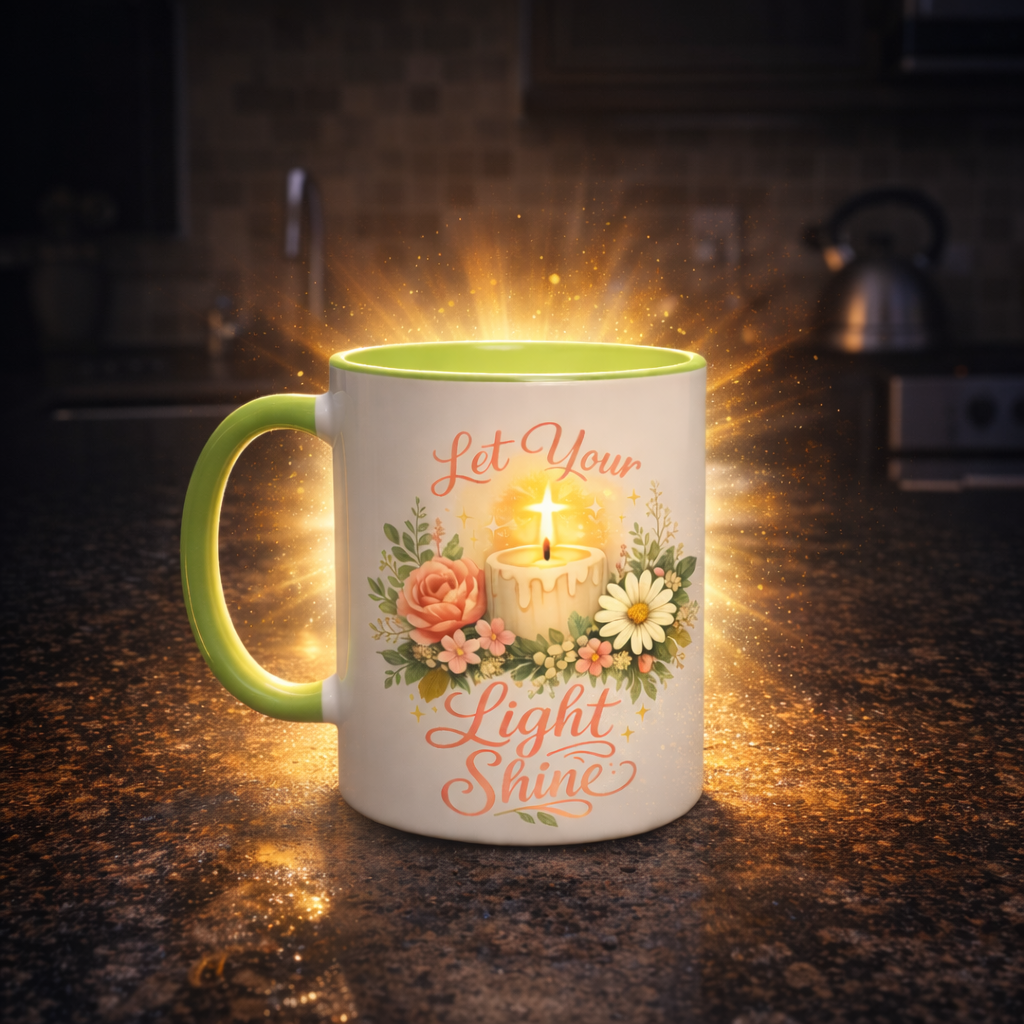 Let Your Light Shine Christian Mug | Floral Candle Faith Coffee Cu