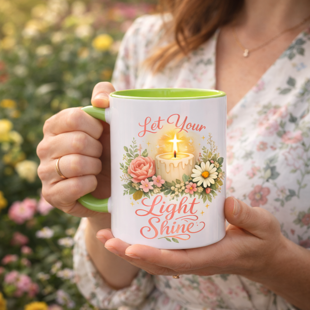 Let Your Light Shine Christian Mug | Floral Candle Faith Coffee Cu