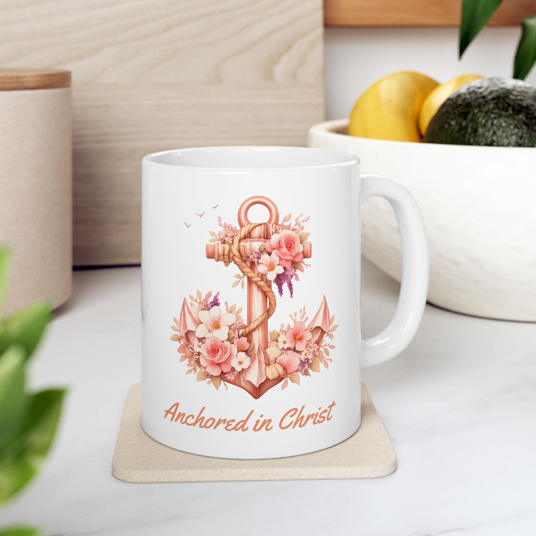Anchored in Christ Coffee Mug |Motivational Christian Women's Floral (11oz)