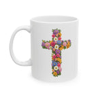 Christian Women's Floral Mug | Faith-Based Cross  Motivational Coffee Tea Cup