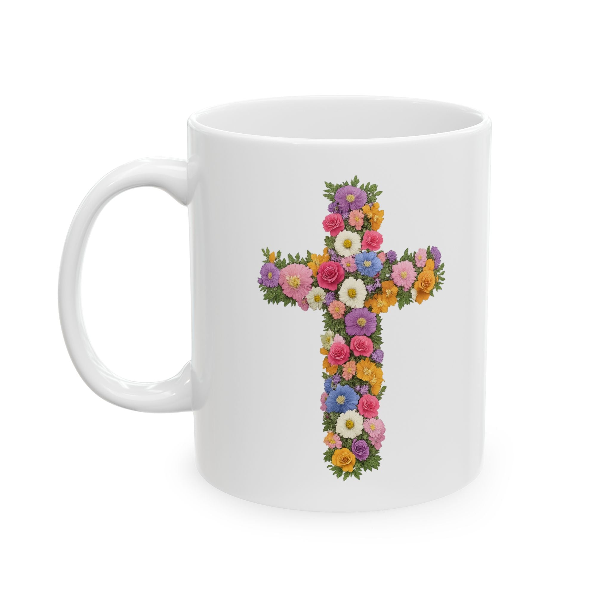 Christian Women's Floral Mug | Faith-Based Cross  Motivational Coffee Tea Cup