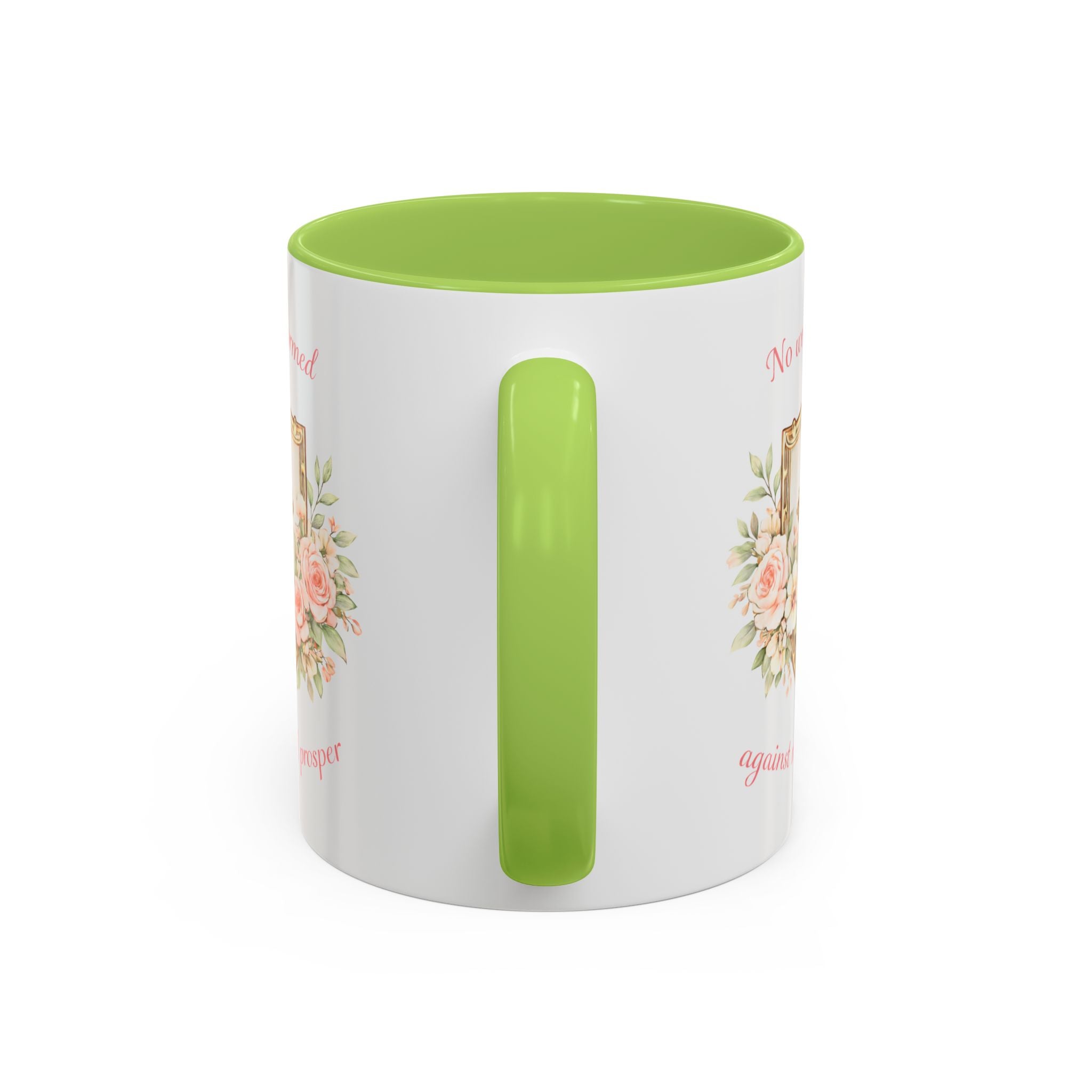 No Weapon Formed Against Me | Floral Women's Coffee Mug, Inspirational Bible Verse