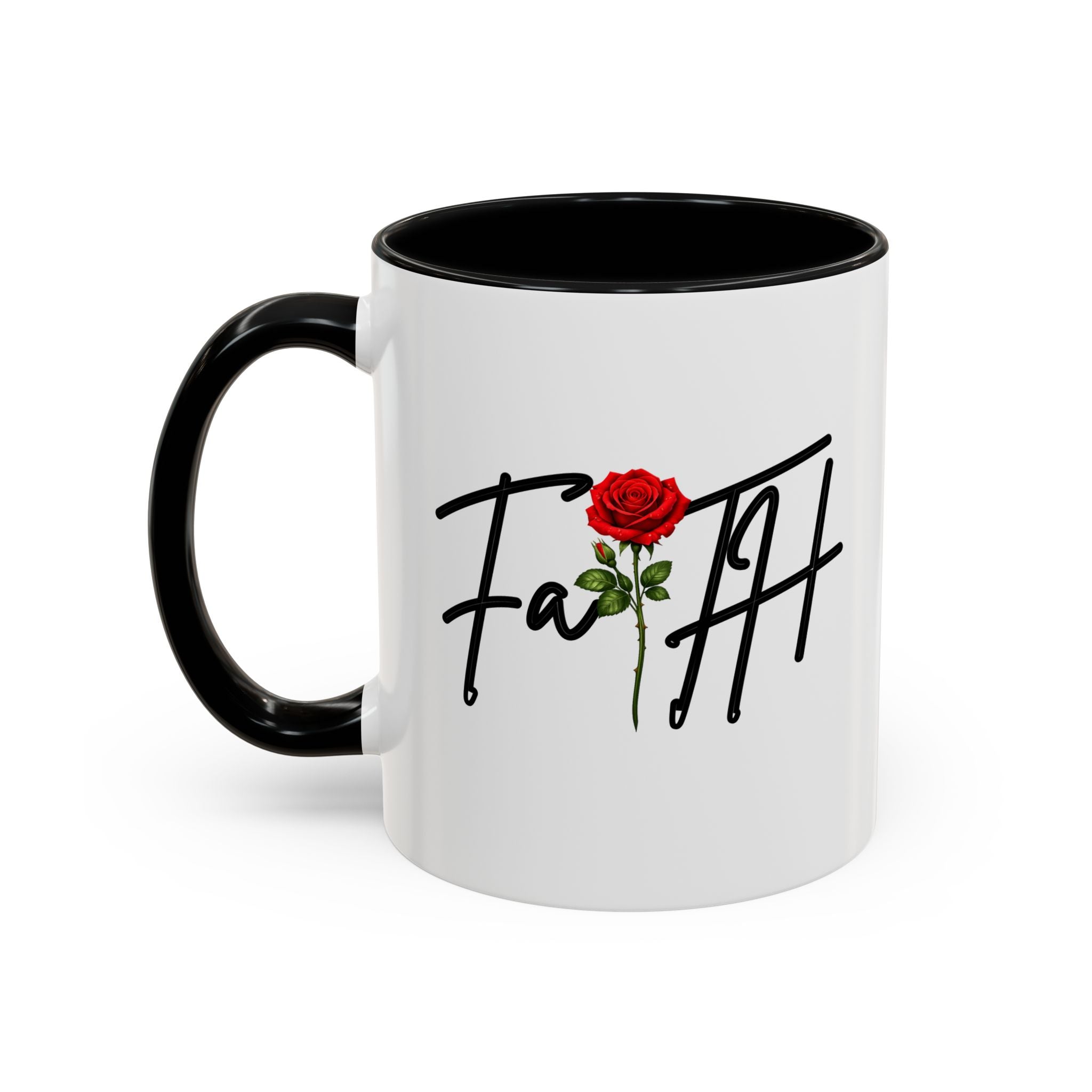 Faith Rose Mug – Inspirational Christian Coffee Cup with Elegant Red Rose Design